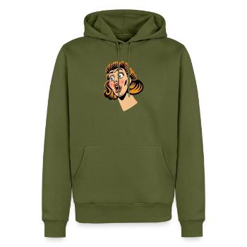 Frau im Schockzustand - Männer Premium Bio Hoodie - Khaki - Vorne - Nico (187cm)