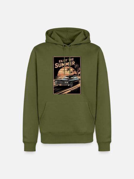 Sonnenuntergang mit dem Sommer-Oldtimer - Männer Premium Bio Hoodie - Khaki