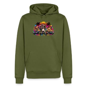 Pawplay Party DJ Dogs - Männer Premium Bio Hoodie - Khaki - Vorne - Nico (187cm)