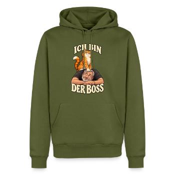 Ich bin der Chef – Katzenhumor - Männer Premium Bio Hoodie - Khaki - Vorne - Nico (187cm)
