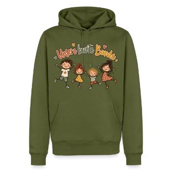Familien Shirt personalisierbar mit Namen  - Männer Premium Bio Hoodie - Khaki - Vorne - Nico (187cm)