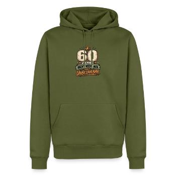 60 Jahre – Nicht mehr neu aber unbezahlbar - Männer Premium Bio Hoodie - Khaki - Vorne - Nico (187cm)