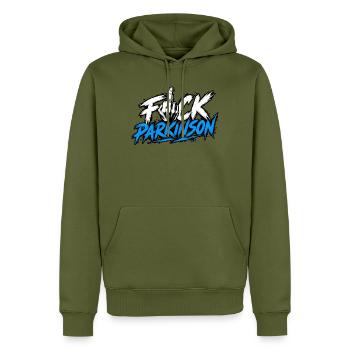 Fuck Parkinson Provokante Botschaft - Männer Premium Bio Hoodie - Khaki - Vorne - Nico (187cm)