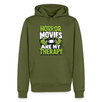 Horrorfilme – Horror Movies Are My Therapy - Männer Premium Bio Hoodie - Khaki - Vorne - Nico (187cm)