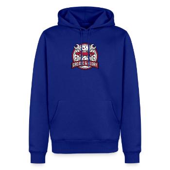 Retro Muscle Car Garage Abzeichen – Öl und Ruhm - Männer Premium Bio Hoodie - Royalblau - Vorne - Nico (187cm)