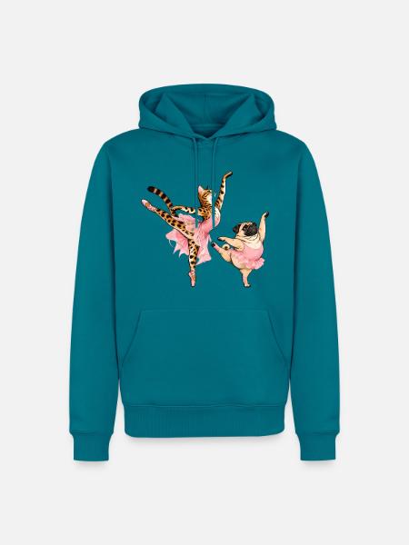 Bengal-Katze und Mops beim Ballett - Männer Premium Bio Hoodie - Petrol