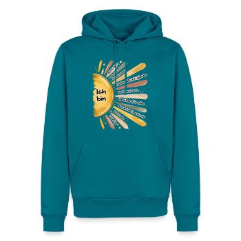 Ich bin genug – Positive Affirmationen Sonne - Männer Premium Bio Hoodie - Petrol - Vorne