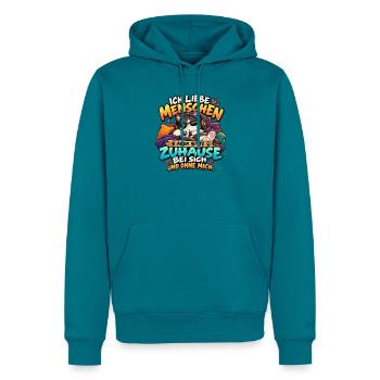 Katze - Ich liebe Menschen Zuhause Ohne Mich - Männer Premium Bio Hoodie - Petrol - Vorne