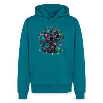 Black Cat Rainbow Chic Lustig - Männer Premium Bio Hoodie - Petrol - Vorne