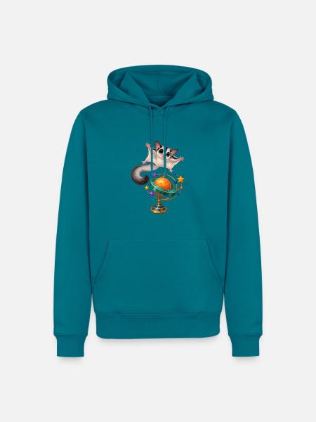 Gleitbeutler mit buntem Planeten-Ringkreisel - Männer Premium Bio Hoodie - Petrol