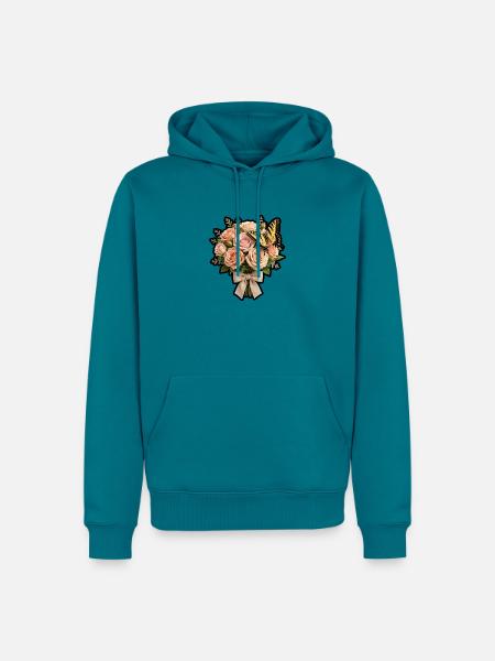 Pfirsichrosen mit Schmetterling - Männer Premium Bio Hoodie - Petrol