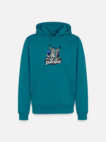 Katzenkopf mit Kopfhörern Bergabenteuer - Männer Premium Bio Hoodie - Petrol