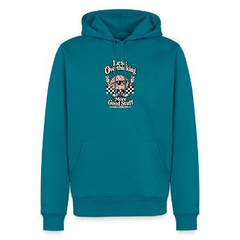 Less Overthinking – More Good Stuff - Männer Premium Bio Hoodie - Petrol - Vorne