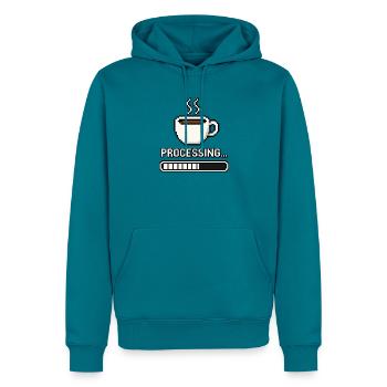 Kaffee Processing – Pixel Art Gamer Kaffee Humor - Männer Premium Bio Hoodie - Petrol - Vorne
