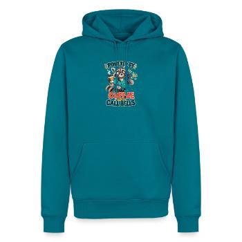  Powered by Coffee and Call Bells Waschbär - Männer Premium Bio Hoodie - Petrol - Vorne
