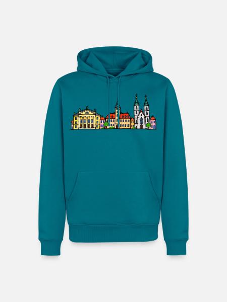 Weimar Skyline im bunten Wachsmalstil - Männer Premium Bio Hoodie - Petrol