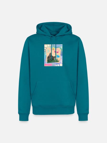 Cat_and_notes_-4500_x_5400_px- - Männer Premium Bio Hoodie - Petrol