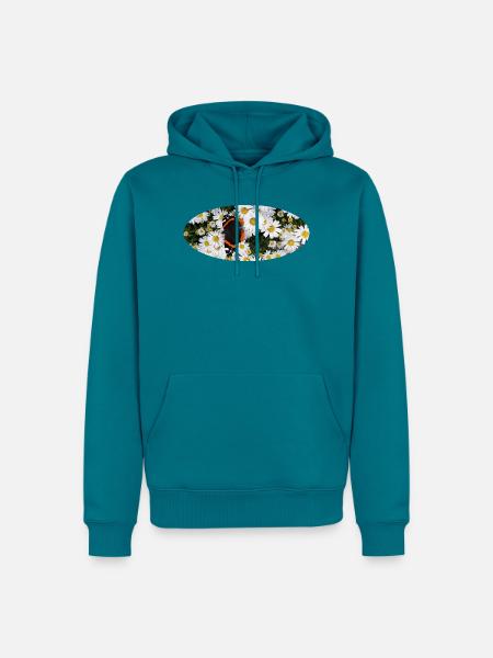 Red Admiral Butterfly auf Asters - Männer Premium Bio Hoodie - Petrol