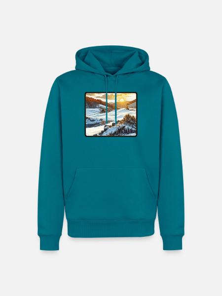 Wintersonnenaufgang in den Bergen - Männer Premium Bio Hoodie - Petrol