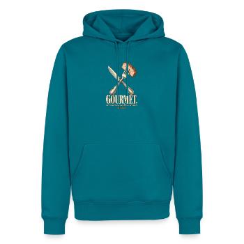 Gourmet Leberkas mit Messer und Gabel - Männer Premium Bio Hoodie - Petrol - Vorne