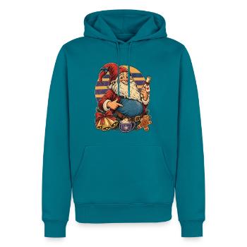 Christmas Schwangerer Wichtel Retro Mama - Männer Premium Bio Hoodie - Petrol - Vorne