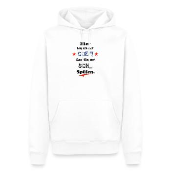 hier bin ich der chef - Männer Premium Bio Hoodie - Weiß - Vorne - Nico (187cm)