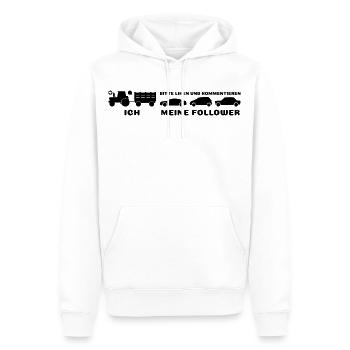 Ich meine Follower Liken und Kommentieren Traktor - Männer Premium Bio Hoodie - Weiß - Vorne - Nico (187cm)