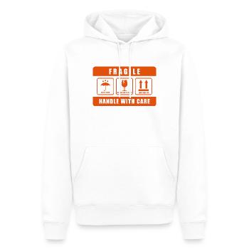 Fragile Handle with Care Versandetikett - Männer Premium Bio Hoodie - Weiß - Vorne - Nico (187cm)