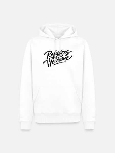 refugees welcome black - Men’s Premium Organic Hoodie - white