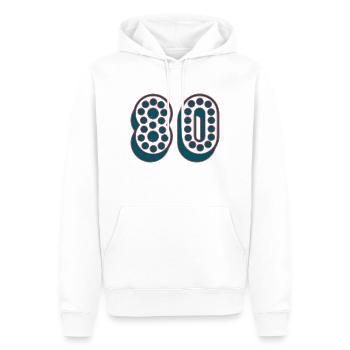 80. 80 ANS. 80e ANNIVERSAIRE. ANNIVERSAIRE 80 ANS. - Sweat à capuche Premium bio Homme - blanc - Devant - Nico (187cm)