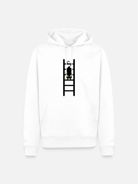 Katze auf seiner Leiter - Männer Premium Bio Hoodie - Weiß