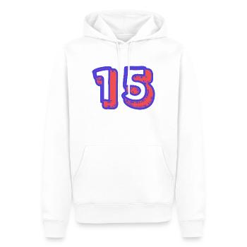 15. 15 ANS. 15e ANNIVERSAIRE. ANNIVERSAIRE 15 ANS. - Sweat à capuche Premium bio Homme - blanc - Devant - Nico (187cm)