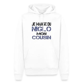 Je mange du Niglo - Sweat à capuche Premium bio Homme - blanc - Devant - Nico (187cm)