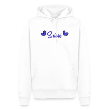 SUISSE. PAYS. GENEVE. HUMOUR. PAYS - Sweat à capuche Premium bio Homme - blanc - Devant - Nico (187cm)