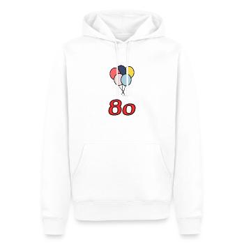 80. 80 ANS. 80e ANNIVERSAIRE. ANNIVERSAIRE 80 ANS. - Sweat à capuche Premium bio Homme - blanc - Devant - Nico (187cm)