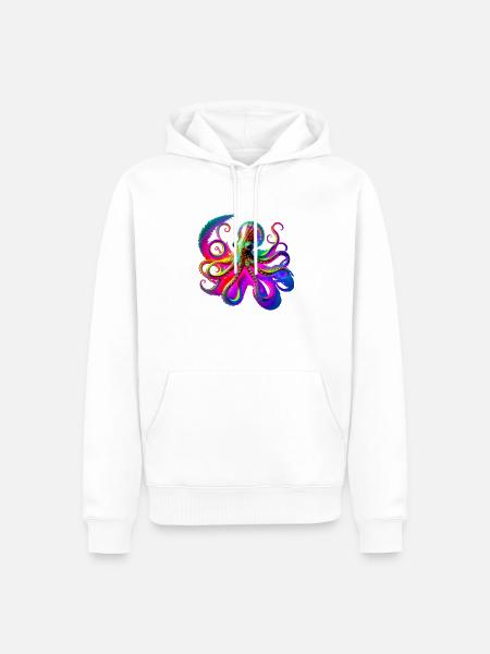 Psychedelic Neon Octopus - Men’s Premium Organic Hoodie - white