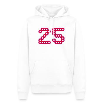 25. 25 ANS. 25e ANNIVERSAIRE. ANNIVERSAIRE 25 ANS. - Sweat à capuche Premium bio Homme - blanc - Devant - Nico (187cm)