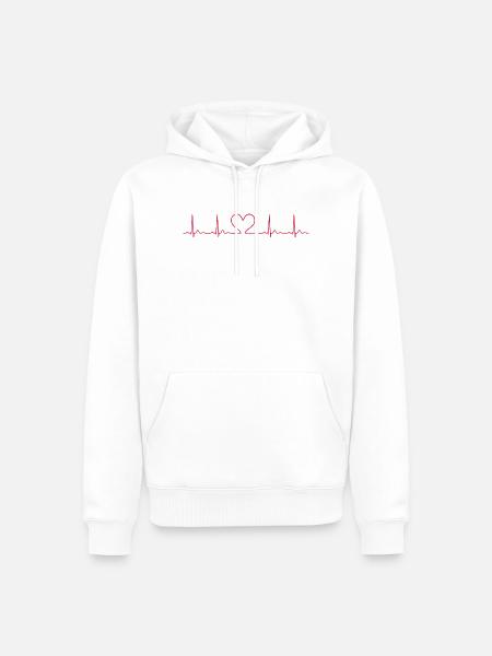 Herzschlag-EKG-Linie Medizinischer Pulswellen-Ikon-Vektor - Männer Premium Bio Hoodie - Weiß