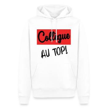 COLLEGUE. DEPART. RETRAITE. EMPLOI. HUMOUR - Sweat à capuche Premium bio Homme - blanc - Devant - Nico (187cm)