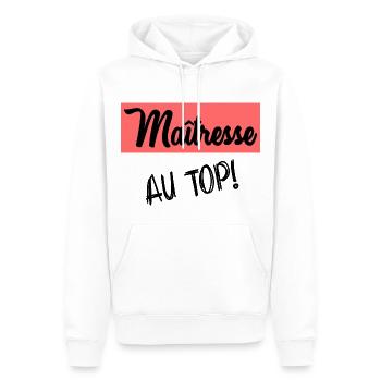 MERCI. MAÎTRESSE. MAÎTRE. MERCI MAÎTRESSE - Sweat à capuche Premium bio Homme - blanc - Devant - Nico (187cm)