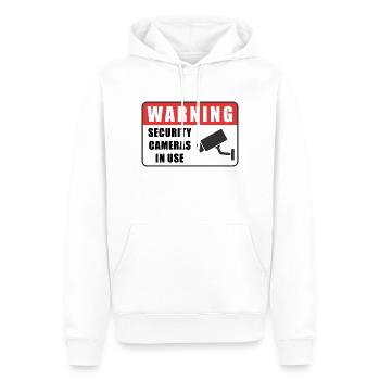 Warning CCTV Camera Badge Security Sign Icon - Men’s Premium Organic Hoodie - white - Front - Nico (187cm)