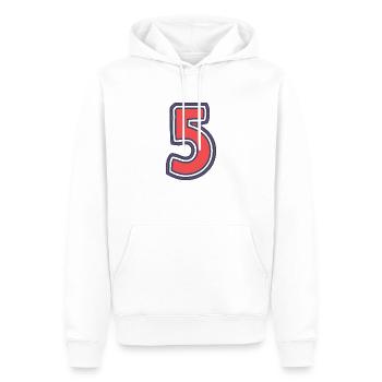 5. 5 YEARS. 5th ANNIVERSARY. 5 YEAR ANNIVERSARY - Men’s Premium Organic Hoodie - white - Front - Nico (187cm)