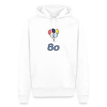80. 80 ANS. 80e ANNIVERSAIRE. ANNIVERSAIRE 80 ANS. - Sweat à capuche Premium bio Homme - blanc - Devant - Nico (187cm)