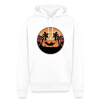 Coucher de soleil au bord de la mer - Palmiers avec hamac - Sweat à capuche Premium bio Homme - blanc - Devant - Nico (187cm)