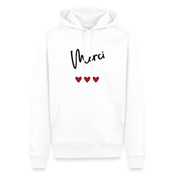 MERCI. MAÎTRESSE. MAÎTRE. MERCI MAÎTRESSE - Sweat à capuche Premium bio Homme - blanc - Devant - Nico (187cm)
