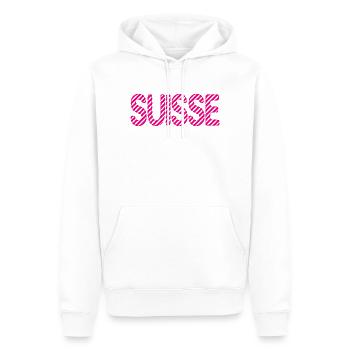 SUISSE. PAYS. GENEVE. HUMOUR. DRAPEAU. GENEVE - Sweat à capuche Premium bio Homme - blanc - Devant - Nico (187cm)