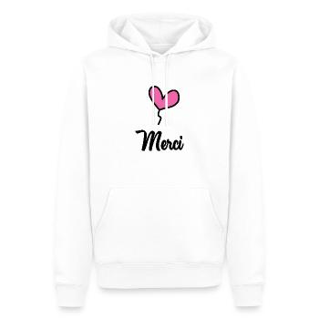 MERCI. MAÎTRESSE. MAÎTRE. MERCI MAÎTRESSE - Sweat à capuche Premium bio Homme - blanc - Devant - Nico (187cm)