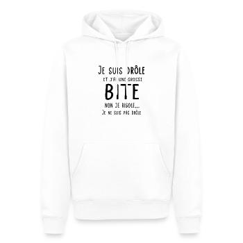Je suis drôle et j'ai une grosse bite - Sweat à capuche Premium bio Homme - blanc - Devant - Nico (187cm)