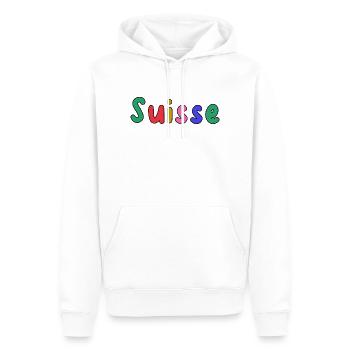 SUISSE. PAYS. GENEVE. HUMOUR. DRAPEAU - Sweat à capuche Premium bio Homme - blanc - Devant - Nico (187cm)