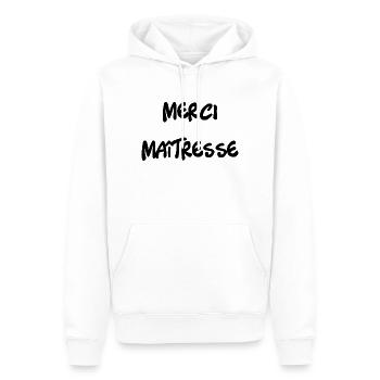 MERCI. MAÎTRESSE. MAÎTRE. MERCI MAÎTRESSE - Sweat à capuche Premium bio Homme - blanc - Devant - Nico (187cm)